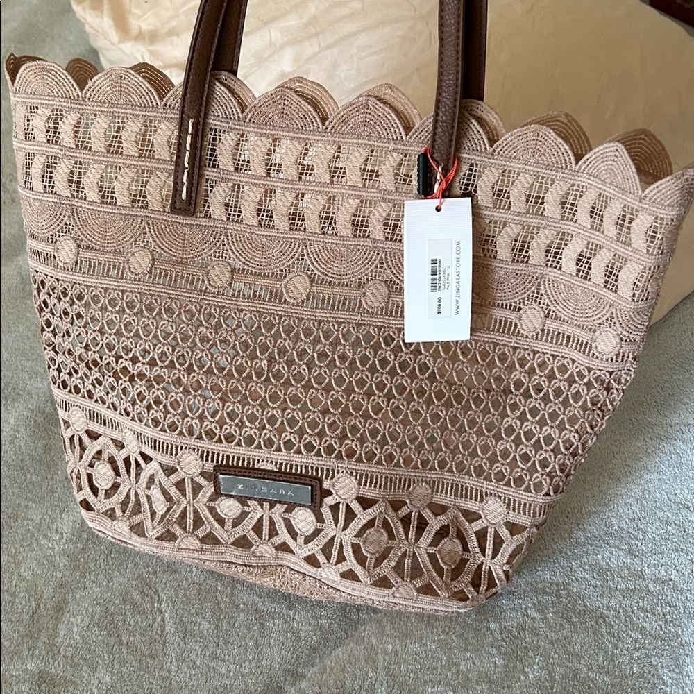Elegant light pink Zingara  Lace Tote Bag